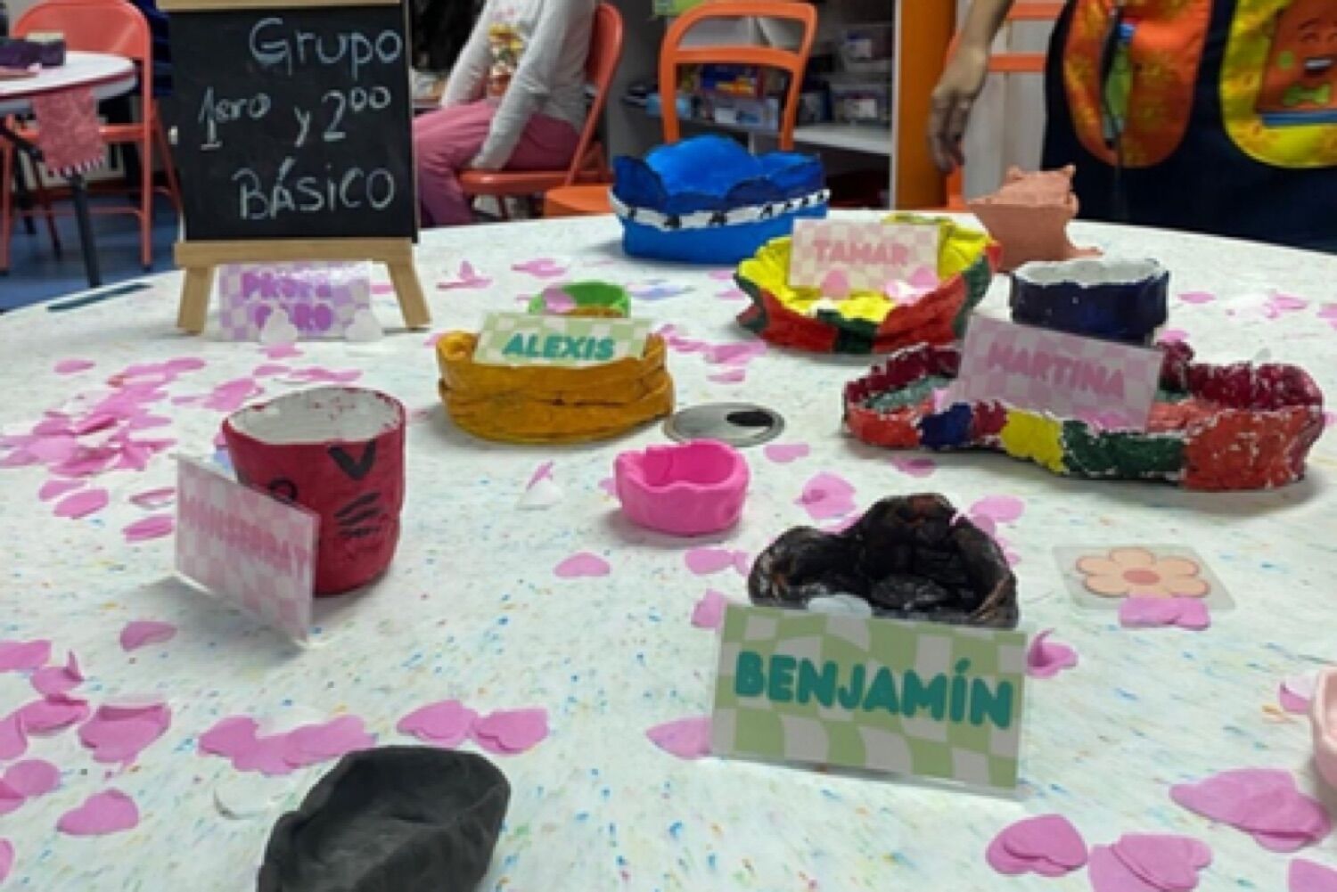 Trabajos con plasticina y los nombres de los participantes